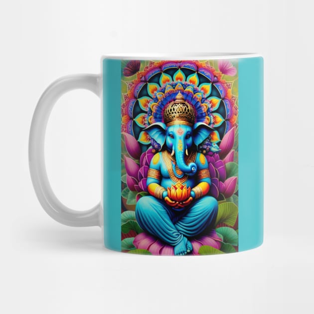 Ganesh sitting on a lotus flower Mandala by mariasshop